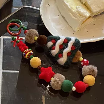 Рождественский брелок для телефона с бусинами, подвеска на рюкзак, креативные фетровые аксессуары, браслет