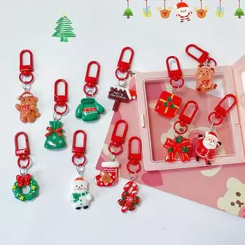 Рождественский брелок из смолы с рисунком милого Санта-Клауса, снеговика, лося, венка, кулона, брелок для ключей, украшение на рюкзак, рождественский подарок A7