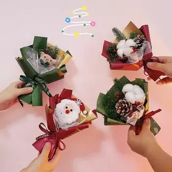 Рождественский букет цветов, мини-букет ручной работы, сделай сам, подарок-сюрприз для подруги на Рождество, цветочное украшение, праздничные атрибуты