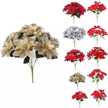 Рождественский букет-симуляция Рождественские цветы Искусственные цветы Рождественские украшения Зеленые растения Украшения в горшках One Size