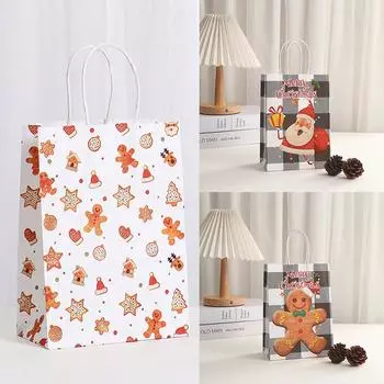 Рождественский бумажный подарочный пакет с рисунком из мультфильма «Пряничный человечек», многоразовая сумка для хранения продуктов, праздничная сумка для вечеринок A4