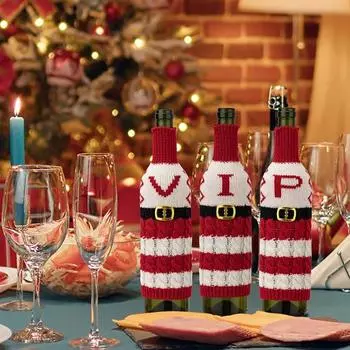 Рождественский чехол для бутылки вина, многоразовый вязаный чехол для бутылки с буквами, праздничный декор стола, свитер для бутылки вина для рождественских и новогодних вечеринок O
