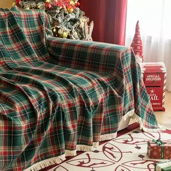 Рождественский чехол для дивана Чехол для дивана Сетка для гостиной Кровать для домашних животных Мягкий с кисточками Моющиеся чехлы для дивана Хлопковое одеяло 140x180