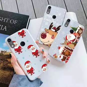 Рождественский чехол для Huawei Y6 Y7 Prime 2019, чехол для телефона с милым мультяшным лосем, новогодний фестиваль, мягкий чехол из ТПУ для Huawei Y7 2019, противоударные защитные чехлы Y6 2019 with hole