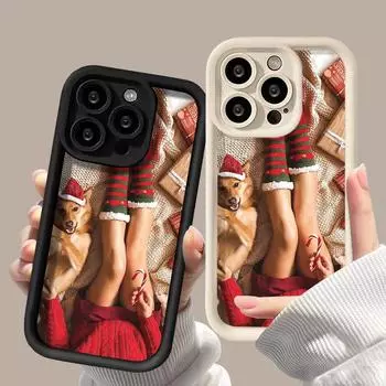 Рождественский чехол для iPhone 11 13 12 14 15 16 Pro Max XR XS Samsung A15 A55 A05 Redmi 12 13C OPPO A16 A18 A60 Reno 11 Vivo Y17S Y12 infinix note iPhone 7&8 розовый