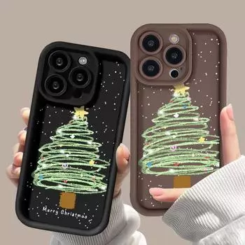 Рождественский чехол для iPhone 11 13 12 14 15 16 Pro Max XR XS Samsung A15 A55 A05 Redmi 12 13C OPPO A16 A18 A60 Reno 11 Vivo Y17S Y12 infinix note iPhone 7&8 розовый