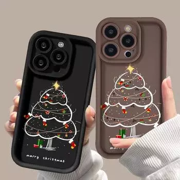 Рождественский чехол для iPhone 11 13 12 14 15 16 Pro Max XR XS Samsung A15 A55 A05 Redmi 12 13C OPPO A16 A18 Reno 11 Vivo Y17S Y12 infinix note 40 iPhone 7&8 розовый