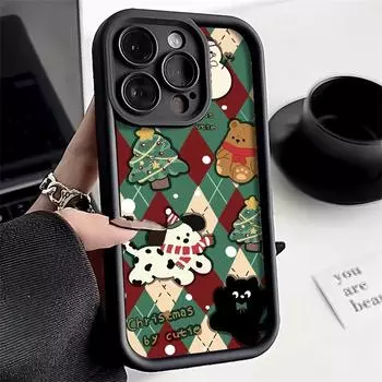 Рождественский чехол для iPhone 11 13 12 14 15 16 Pro Max XR XS Samsung A15 A55 A05 Redmi 12 13C OPPO A16 A18 Reno 11 Vivo Y17S Y12 infinix note 40 iPhone 7&8 розовый