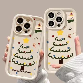 Рождественский чехол для iPhone 11 13 12 14 15 16 Pro Max XR XS Samsung A15 A55 A05 Redmi 12 13C OPPO A16 A18 Reno 11 Vivo Y17S Y12 infinix note 40 iPhone 7&8 розовый