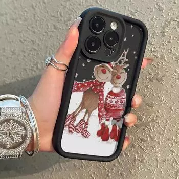 Рождественский чехол для iPhone 11 13 12 14 15 16 Pro Max XR XS Samsung A15 A55 A05 Redmi 12 13C OPPO A16 A18 Reno 11 Vivo Y17S Y12 infinix note 40 iPhone 7&8 розовый