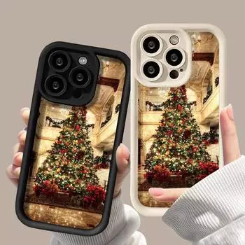 Рождественский чехол для iPhone 11 13 12 14 15 16 Pro Max XR XS Samsung A15 A55 A05 Redmi 12 13C OPPO A16 A18 A60 Reno 11 Vivo Y17S Y12 infinix note iPhone 7&8 розовый