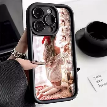 Рождественский чехол для iPhone 11 13 12 14 15 16 Pro Max XR XS Samsung A15 A55 A05 Redmi 12 13C OPPO A16 A18 A60 Reno 11 Vivo Y17S Y12 infinix note iPhone 7&8 розовый