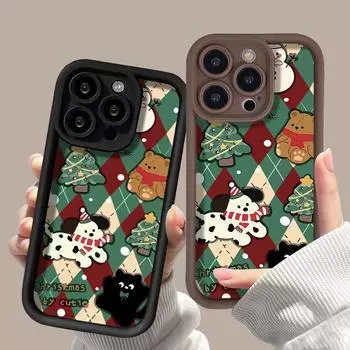 Рождественский чехол для iPhone 11 13 12 14 15 16 Pro Max XR XS Samsung A15 A55 A05 Redmi 12 13C OPPO A16 A18 A60 Reno 11 Vivo Y17S Y12 infinix note iPhone 7&8 розовый