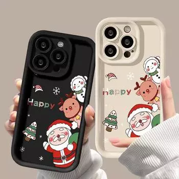 Рождественский чехол для iPhone 11 13 12 14 15 16 Pro Max XR XS Samsung A15 A55 A05 Redmi 12 13C OPPO A16 A18 Reno 11 Vivo Y17S Y12 infinix note 40 iPhone 7&8 розовый