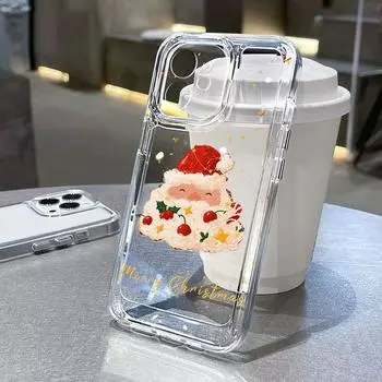 Рождественский чехол для iPhone 11 13 XR 15 Pro Max 12 16 Pro Max для iPhone 14 7 8 Plus XS Max Samsung A15 A55 A05 Redmi 12 13C 13 Huawei Mate 30 40 iPhone 15 белый