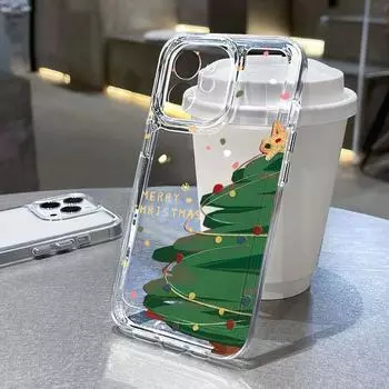 Рождественский чехол для iPhone 11 13 XR 15 Pro Max 12 16 Pro Max для iPhone 14 7 8 Plus XS Max Samsung A15 A55 A05 Redmi 12 13C 13 Huawei Mate 30 40 iPhone 15 белый