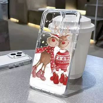 Рождественский чехол для iPhone 11 13 XR 15 Pro Max 12 16 Pro Max для iPhone 14 7 8 Plus XS Max Samsung A15 A55 A05 Redmi 12 13C 13 Huawei Mate 30 40 iPhone 15 белый