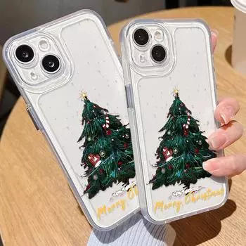 Рождественский чехол для iPhone 11 13 XR 15 Pro Max 12 16 Pro Max для iPhone 14 7 8 Plus XS Max Samsung A15 A55 A05 Redmi 12 13C 13 Huawei Mate 30 40 iPhone 15 белый