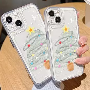 Рождественский чехол для iPhone 11 13 XR 15 Pro Max 12 16 Pro Max для iPhone 14 7 8 Plus XS Max Samsung A15 A55 A05 Redmi 12 13C 13 Huawei Mate 30 40 iPhone 15 белый