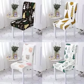 Рождественский чехол для обеденного стула, эластичный чехол для кухонных стульев, чехлы для стульев, аксессуары для украшения свадьбы дома 1PCS