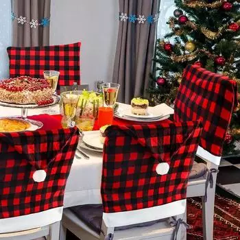Рождественский чехол для стула в черно-красную клетку, украшение для дома One Size