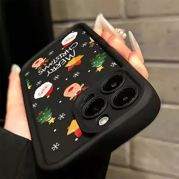 Рождественский чехол для телефона iPhone 16 15 11 12 13 14 Pro Max X XR XS Max 15 16 7 8 Plus SE2020 16Promax 11P противоударный чехол для телефона iPhone 16 Pro Max чёрный