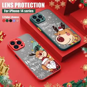 Рождественский чехол для телефона с ощущением кожи для iPhone 15 14 13 12 Pro Max 11 Samsung S24 S23FE A54 Акриловый жесткий противоударный чехол с мягким краем и ручной веревкой iPhone 13 Pro Max темно-зеленого