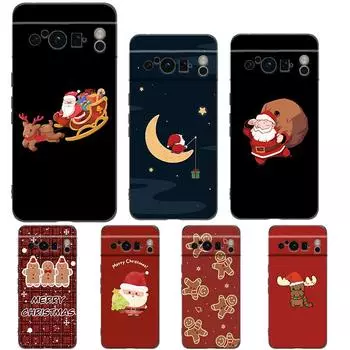 Рождественский чехол для телефона Санта-Клауса для Google Pixel 8 7 6 Pro 6A 7A 5G Мягкий силиконовый противоударный чехол TPU черного цвета TPU Fundas Pixel 7 Pro