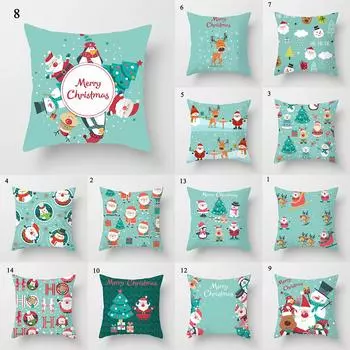Рождественский чехол на подушку из полиэстера зеленого цвета с принтом для дома, гостиной, дивана, декоративная наволочка 40X40CM