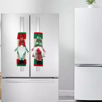 Рождественский чехол на ручку двери холодильника с плюшевым гномом, чехлы на ручки приборов для микроволновки