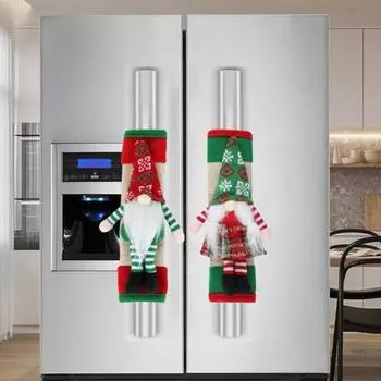 Рождественский чехол на ручку двери холодильника с плюшевым гномом, чехлы на ручки приборов для микроволновой печи, посудомоечной машины, холодильника, декор 1 Pair