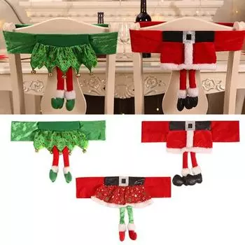 Рождественский чехол на спинку стула Рождественские чехлы на стулья Эльф Санта Форма ножки Праздники