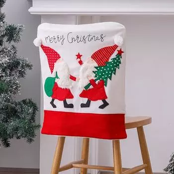 Рождественский чехол на стул из красной и белой фланели, чехол на спинку стула, вышитый чехол на стул с изображением безликого старика, украшение на подушку для стула