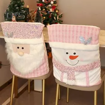 Рождественский чехол на стул Санта-Клауса, снеговика, оленя, чехол на спинку стула, розовый чехол с блестками для столовой, кухни, отеля, декор для вечеринки Elk