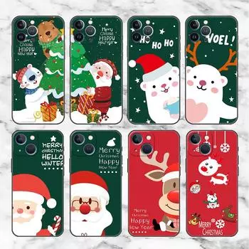 Рождественский чехол со снеговиком для Apple iPhone 14 11 13 12 Pro 7 XR X XS Max 8 Plus 6 6S 14Pro, черный мягкий чехол для телефона iPhone 6 6S