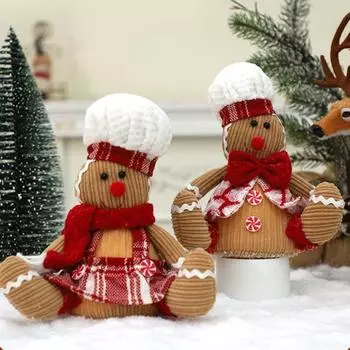 Рождественский человечек-имбирная кукла, украшение ручной работы, белая шляпа, шарф с бантом, сидящий человечек-печенье A