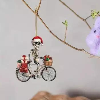 Рождественский череп, украшение в виде шапки Санты, скелет для езды на велосипеде, акриловая подвеска, рождественская елка, подвесное украшение для внутреннего/наружного декора Skull