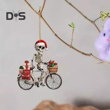 Рождественский череп, украшение в виде шапки Санты, скелет для езды на велосипеде, акриловая подвеска, рождественская елка, подвесное украшение для внутреннего/наружного декора Skull