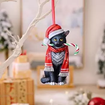 Рождественский черный кот подвесное украшение рождественская елка подвесная шапка Санты рог лося кошачий орнамент праздничная вечеринка сидящее животное смоляная подвеска 10cm