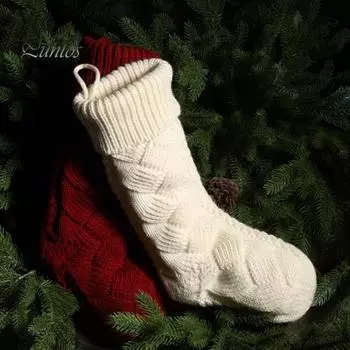 Рождественский чулок, 1 шт., однотонный вязаный рождественский носок, праздничная сумка для конфет для домашнего праздничного украшения красный