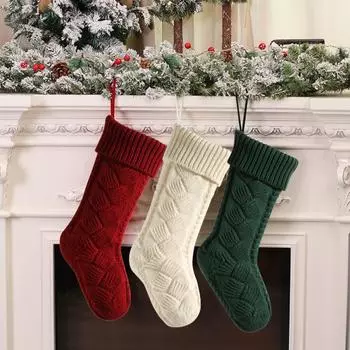 Рождественский чулок, 1 шт., однотонный вязаный рождественский носок, праздничная сумка для конфет для домашнего праздничного украшения красный