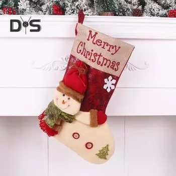 Рождественский чулок 3D Снеговик Санта Клаус Рождественский чулок Большой подвесной чулок для рождественской елки Камин Вечеринка Праздничное украшение Snowman