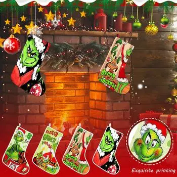 Рождественский чулок, большие зеленые рождественские чулки, рождественские украшения для семейного праздника, декор вечеринки One Size