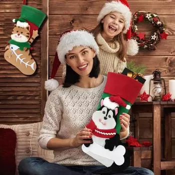 Рождественский чулок, большой рождественский чулок для игрушек, подарков, рождественские подвесные украшения с 3D-узорами кошек и собак для камина, спальни, елки, декора A