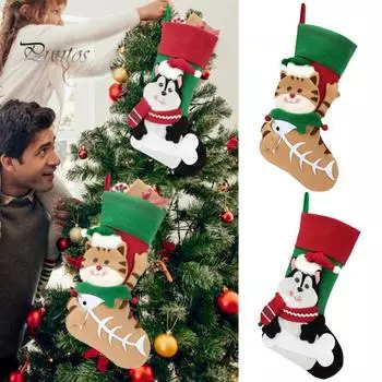 Рождественский чулок, большой рождественский чулок для игрушек, подарков, рождественские подвесные украшения с 3D-узорами кошек и собак для камина, спальни, елки, декора A