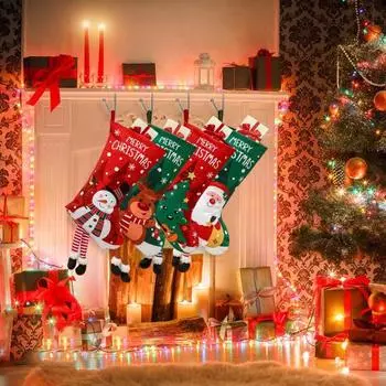 Рождественский чулок большой вместимости, яркий цвет, рождественский узор с подвесной веревкой, праздничный чулок в виде конфет Santa Claus