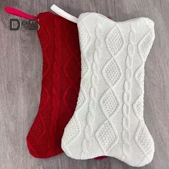 Рождественский чулок для собак в форме кости, вязаный рождественский чулок, подарочный пакет для домашних животных, подвесной праздничный чулок для украшения каминной полки на елке красный