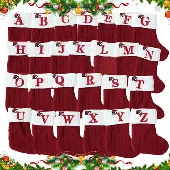 Рождественский чулок, мягкий вязаный рождественский носок с красной буквой для рождественской елки, семейные милые рождественские подарочные пакеты, подвесное украшение светло-желтого