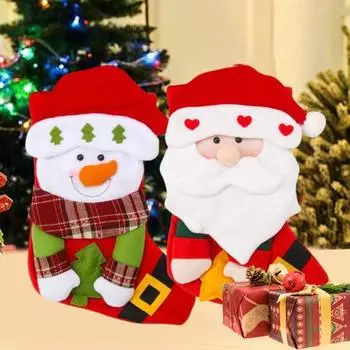 Рождественский чулок, плюшевый праздничный чулок с украшениями в виде оленей, снеговиков и Санта-Клауса, подвесной рождественский чулок A