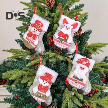Рождественский чулок плюшевый Санта снеговик медведь олень рождественский чулок подвеска праздничное подвесное украшение для рождественской елки домашний декор для вечеринки A